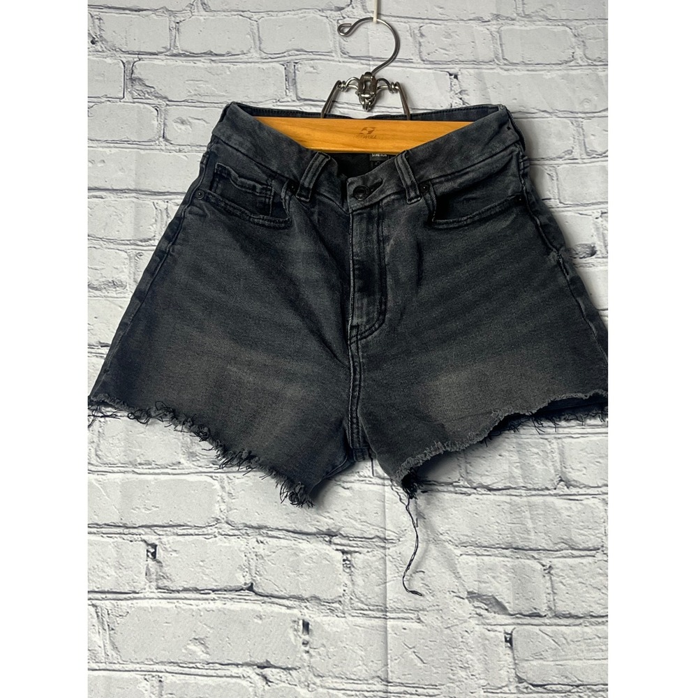American Eagle Women's Black Wash Denim‎ Shorts Frayed Hem Stretch Size 2